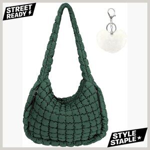 Large Quilted Puffer Tote Bag Crossbody Hobo Carryall Shoulder Bag